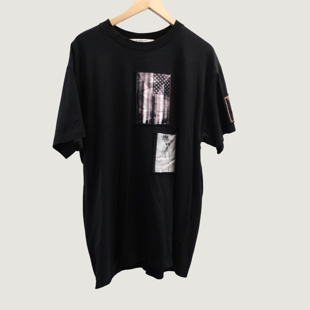 Givenchy T-Shirt Riccardo Tisci Patch Flag‎ Men's Medium Black Columbian Fit